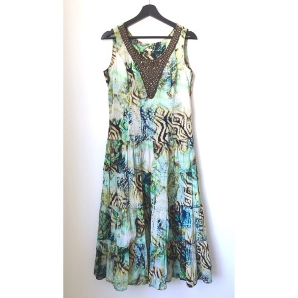 Reba Multicolor Abstract Beaded Boho Maxi Dress